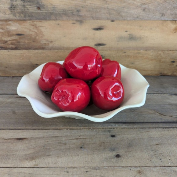 Vintage White Ceramic Bowl with Red Apples - Picture 5 of 11